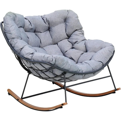 Outdoor Papasan Rocking Chair with Cushion.