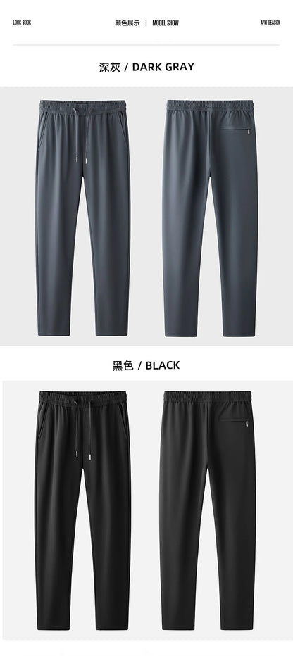 High Quality Ice Silk Stretch New Brand Casual Fashion Strappy Long Pants Elastic Pencil Street Style Teens Trousers Men Clothes