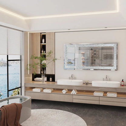 LUVODI Large Crushed Diamond Wall Mirror Crystal Sparkly Silver Home Decor Mirror for Vanity and Dressing