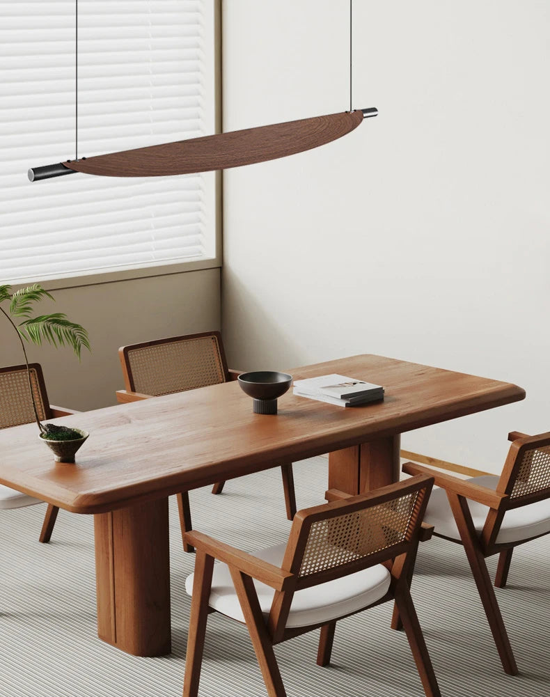 Wabi Sabi Retro Leaf Pendant Light – Minimalist Strip Chandelier for Dining