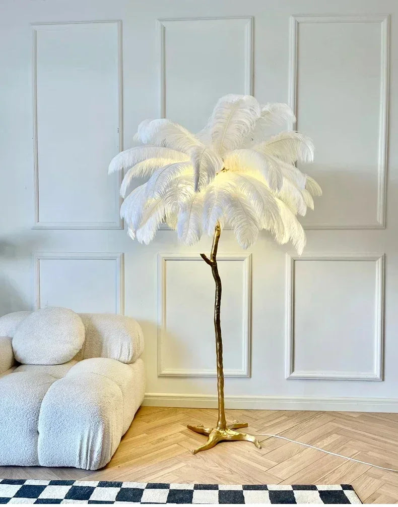 Nordic Feather Floor Lamp Luxury LED Standing Light for Internet Celebrity Ostrich Ins Live Broadcast Room Bedroom Home Decor