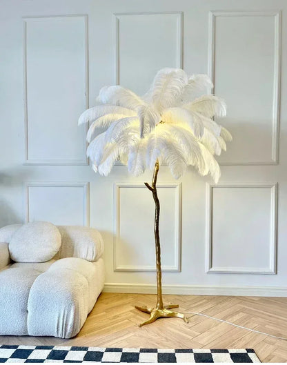 Nordic Feather Floor Lamp Luxury LED Standing Light for Internet Celebrity Ostrich Ins Live Broadcast Room Bedroom Home Decor