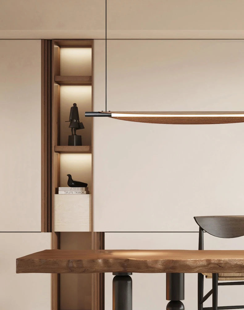 Wabi Sabi Retro Leaf Pendant Light – Minimalist Strip Chandelier for Dining