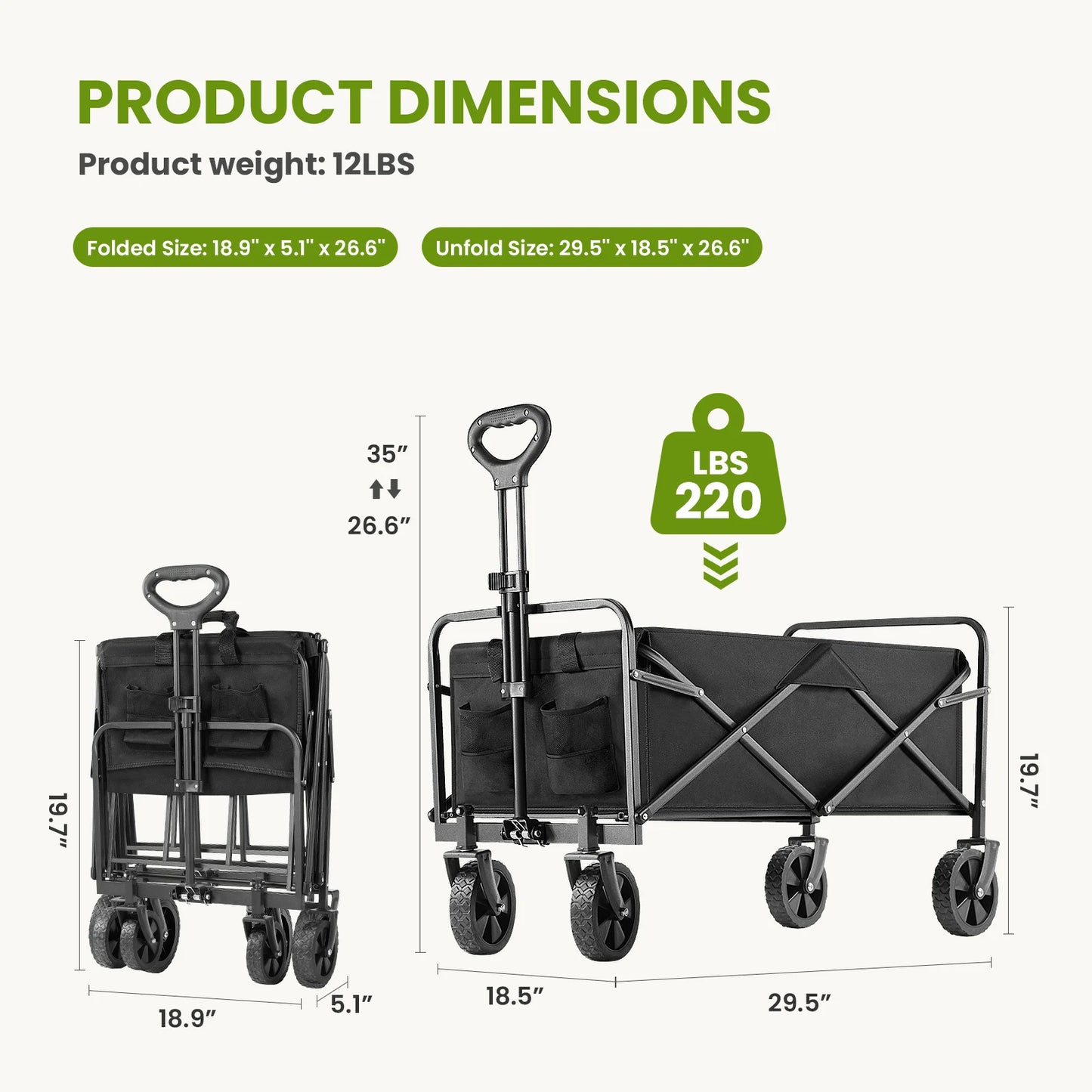 Outdoor Foldable Garden & Beach Cart – Large Capacity Utility Wagon for Shopping, Sports, Camping