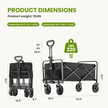 Outdoor Foldable Garden & Beach Cart – Large Capacity Utility Wagon for Shopping, Sports, Camping