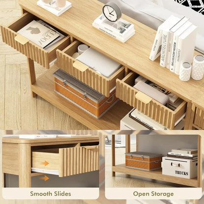 Fluted Console Table with Drawers, Modern 47.1" Entryway Table with Storage Shelf, Boho Narrow Skinny Behind Couch Wood Sofa