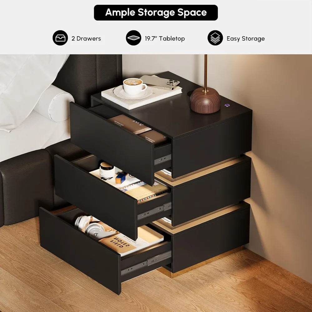 Smart Nightstand with Wireless Charging & LED Light.