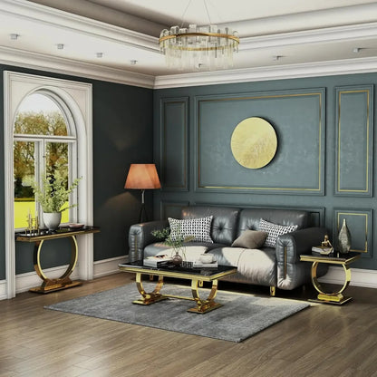 Black Gold 50" Console Table with U-Shaped Gold Base – Entryway & Living Room.