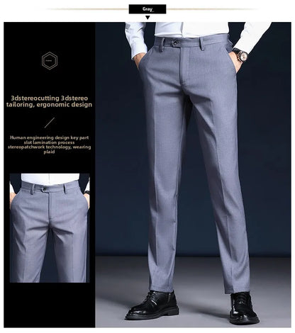 Top Grade Wrinkle Free New Brand Fashion Suit Pant Business Office Trousers For Men Dress Pants Straight Trousers Men's Clothing