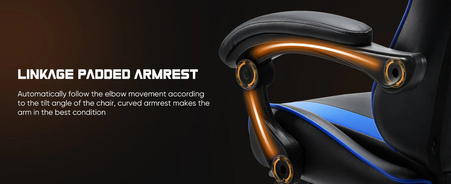 JHK Ergonomic Racing Gaming Chair PU Leather with Adjustable Headrest & Lumbar Support.