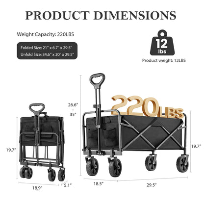 Outdoor Foldable Garden & Beach Cart – Large Capacity Utility Wagon for Shopping, Sports, Camping