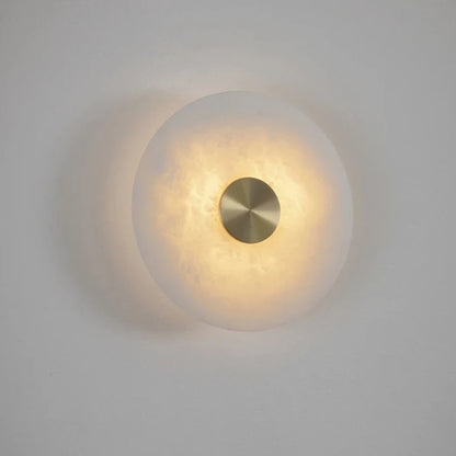 Spanish Marble LED Round Wall Sconce – Brass Bedroom & Living Room Light.