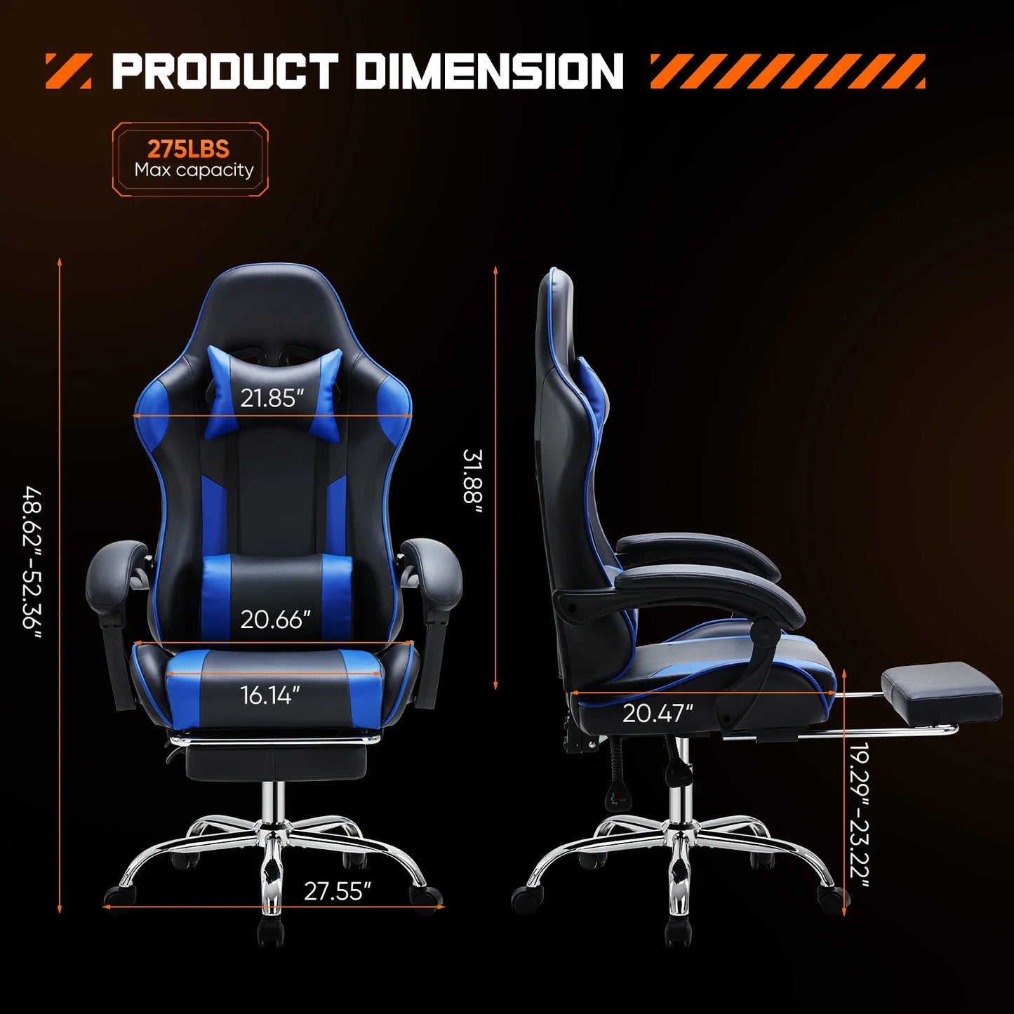 JHK Ergonomic Racing Gaming Chair PU Leather with Adjustable Headrest & Lumbar Support.
