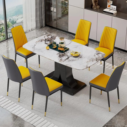 Modern Marble Dining Table & 6 Chair Set – 6-Person Kitchen/Dining Room Set