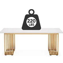 Modern White Executive Desk with Gold Metal Legs – Large Home Office Table.