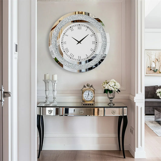 Decorative wall clock with mirror effect in a stylish interior setting.
