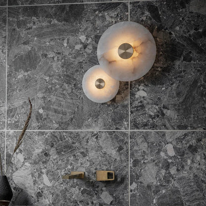 Spanish Marble LED Round Wall Sconce – Brass Bedroom & Living Room Light.