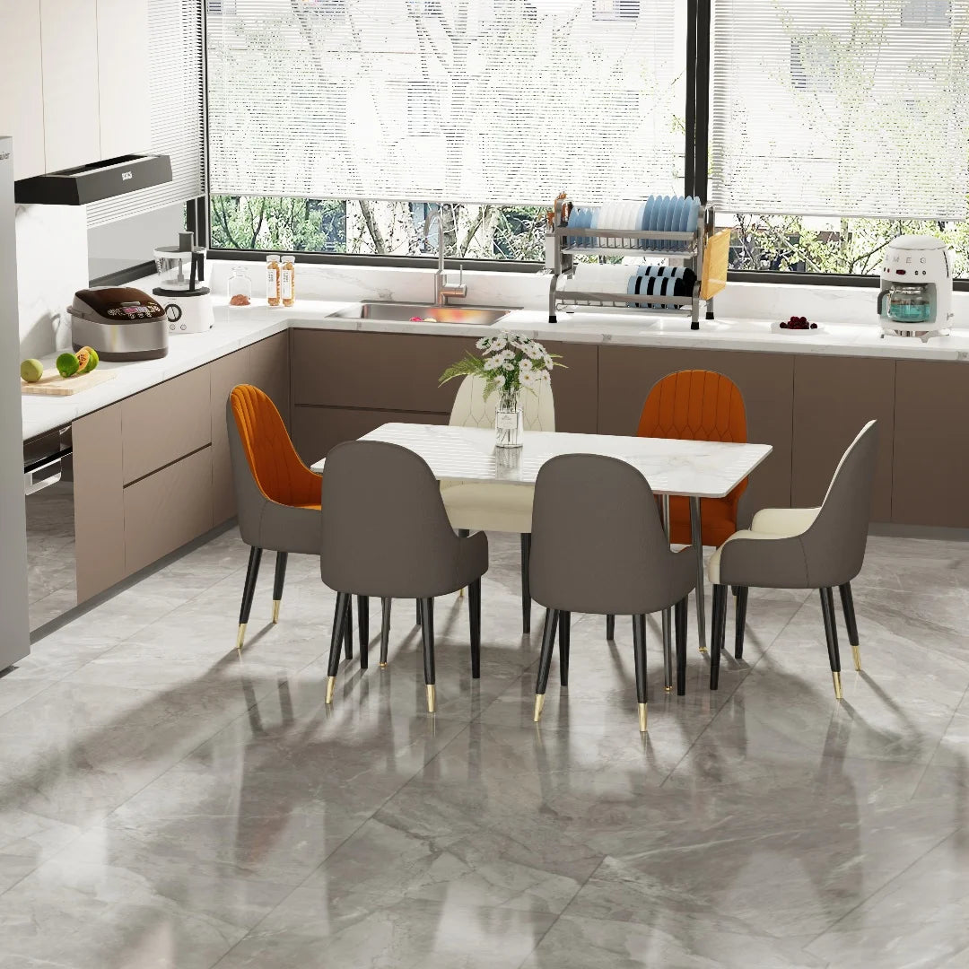 LUVODI 4-6 People Seats Marble Dining Table with Chair 1.2m Restaurant Kitchen Cafe Shop Coffee Table Furniture with Metal Legs