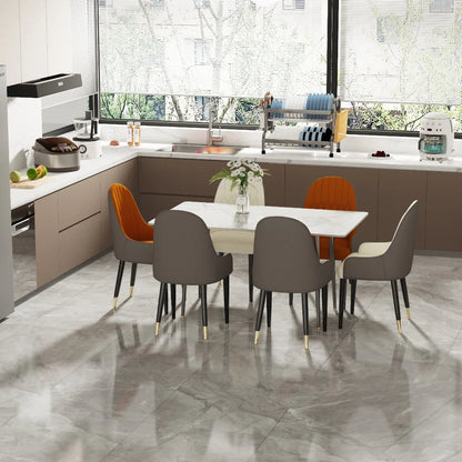 LUVODI 4-6 People Seats Marble Dining Table with Chair 1.2m Restaurant Kitchen Cafe Shop Coffee Table Furniture with Metal Legs