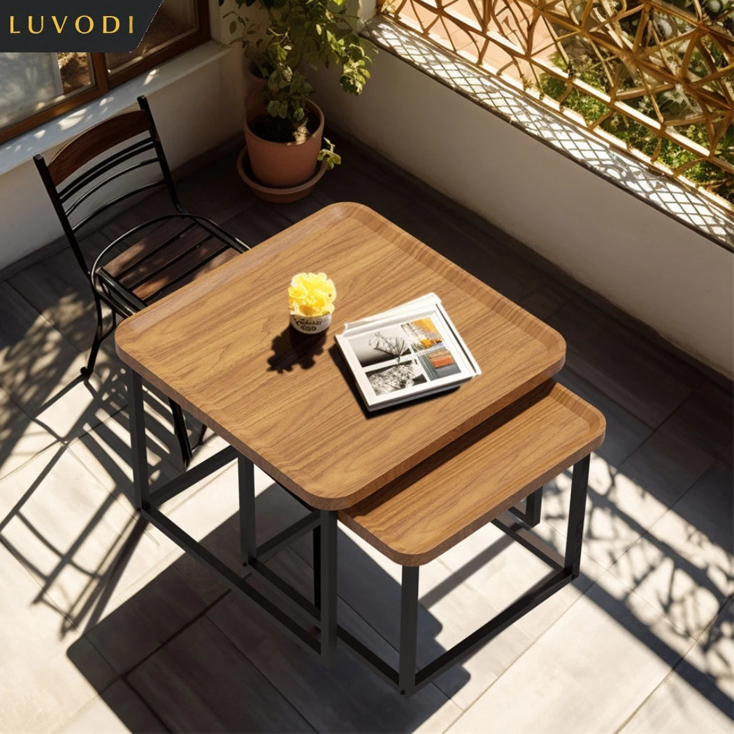 LUVODI Irregular Living Room Coffee Table Set Small Drop-shaped Solid Wooden Sofa Side End Table 2-in1 with Triangle Legs