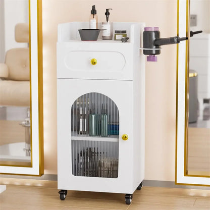 Salon Cart Trolley with Drawers & Glass Storage – Rolling Cabinet for Stylists.