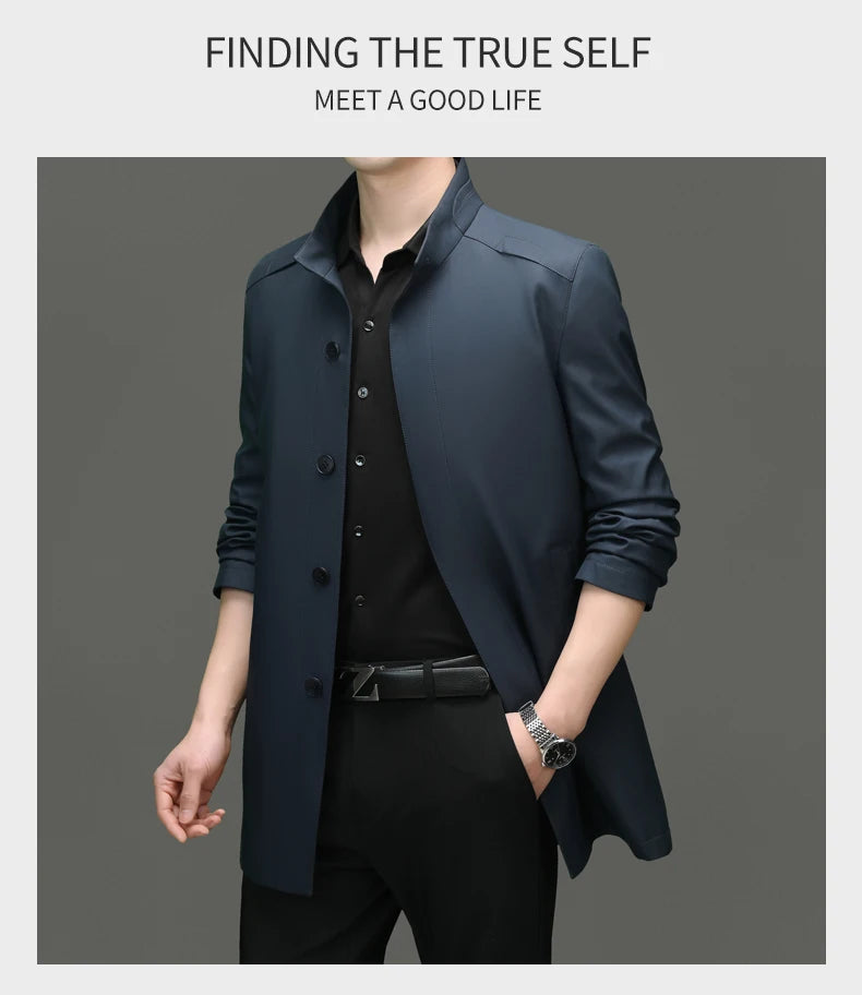 High End Anti Wrinkle New Brand Business Casual Fashion Slim Fit Trench Coats Spring Autumn Overcoat Long Jacket Outercoat
