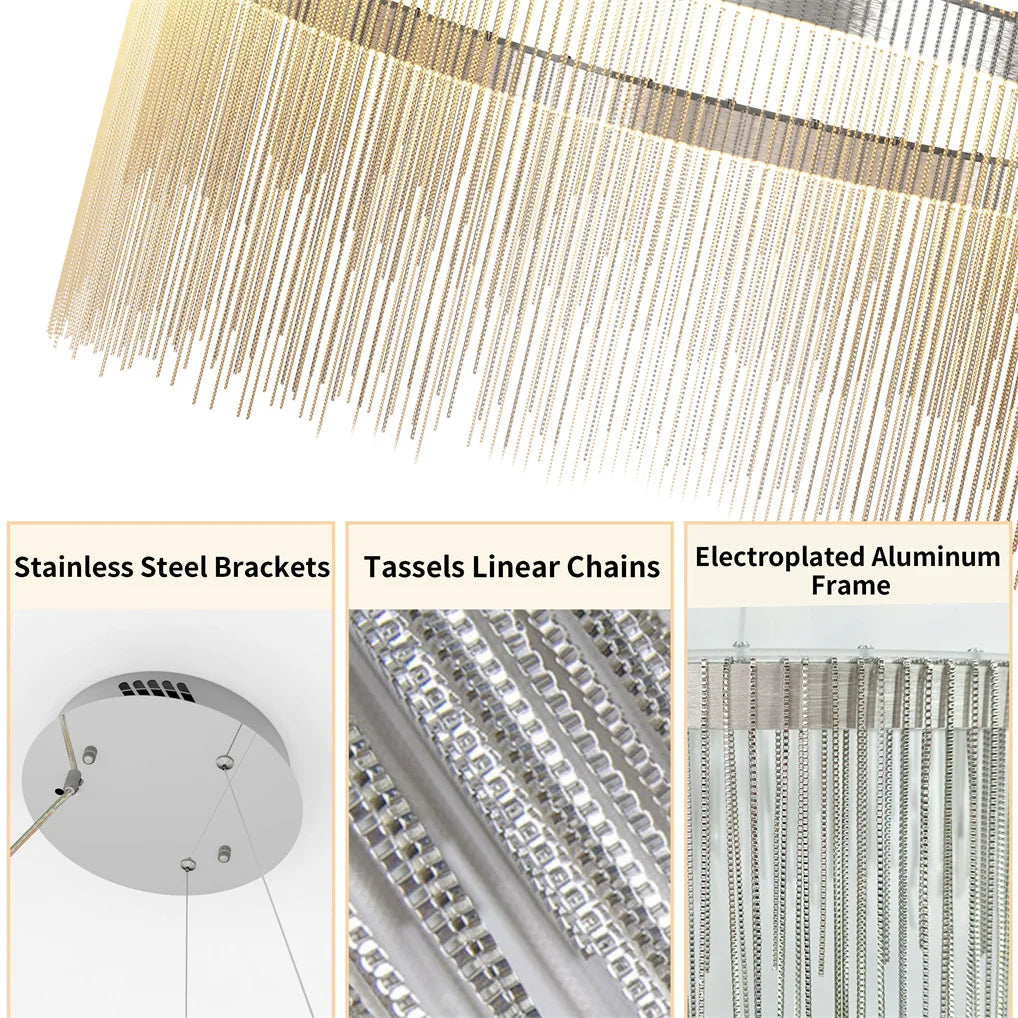 Close-up of a decorative string curtain with highlighted components on a white background.