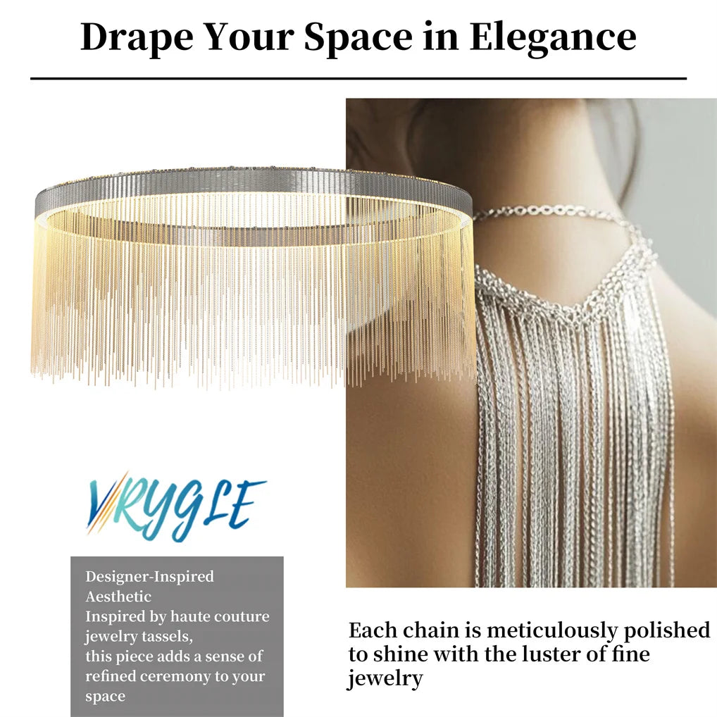 Decorative chain with 'Vrygile' branding and text about enhancing space elegance.