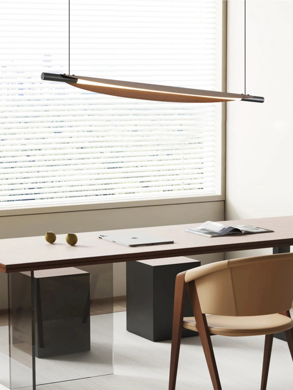 Wabi Sabi Retro Leaf Pendant Light – Minimalist Strip Chandelier for Dining