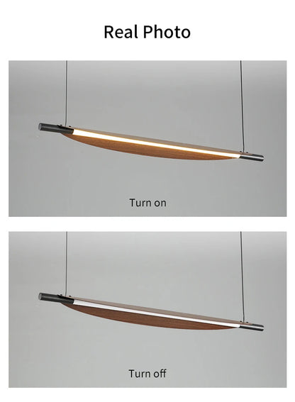 Wabi Sabi Retro Leaf Pendant Light – Minimalist Strip Chandelier for Dining