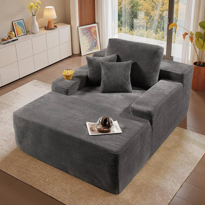 Chaise Lounge Chair Indoor, 67" Oversized Comfy Plush Fur Sleeper Sofa Bed, Boneless Upholstered Recliner Bed with Pillows