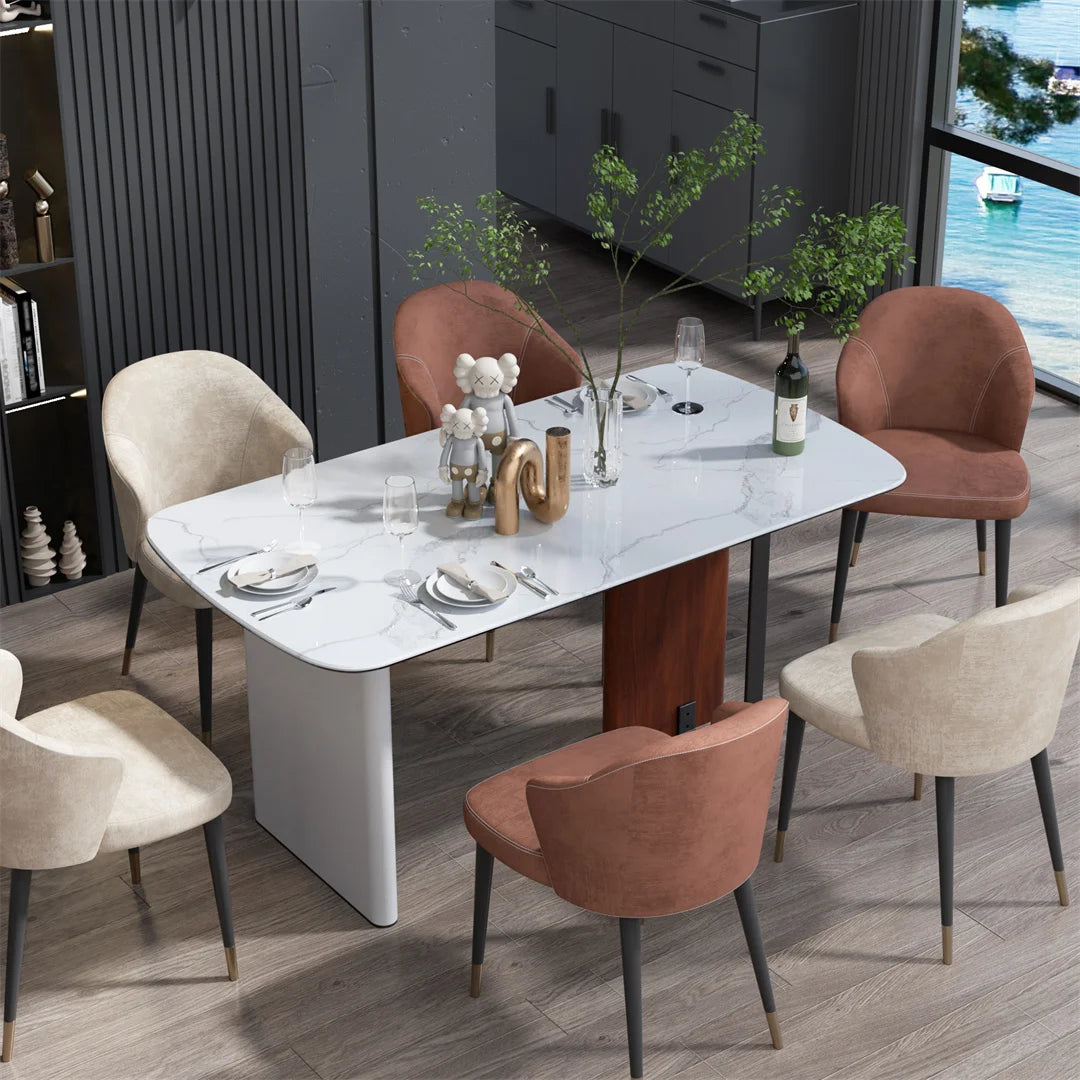 Dining table set with chairs in a modern interior setting