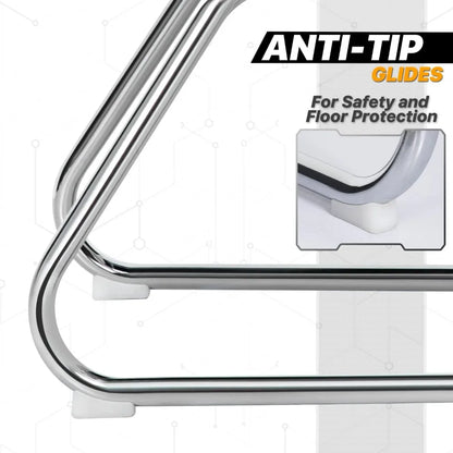 Office Guest Chair – PU Leather Mid-Back Sled Base, Black, Reception & Meeting Room Seating.