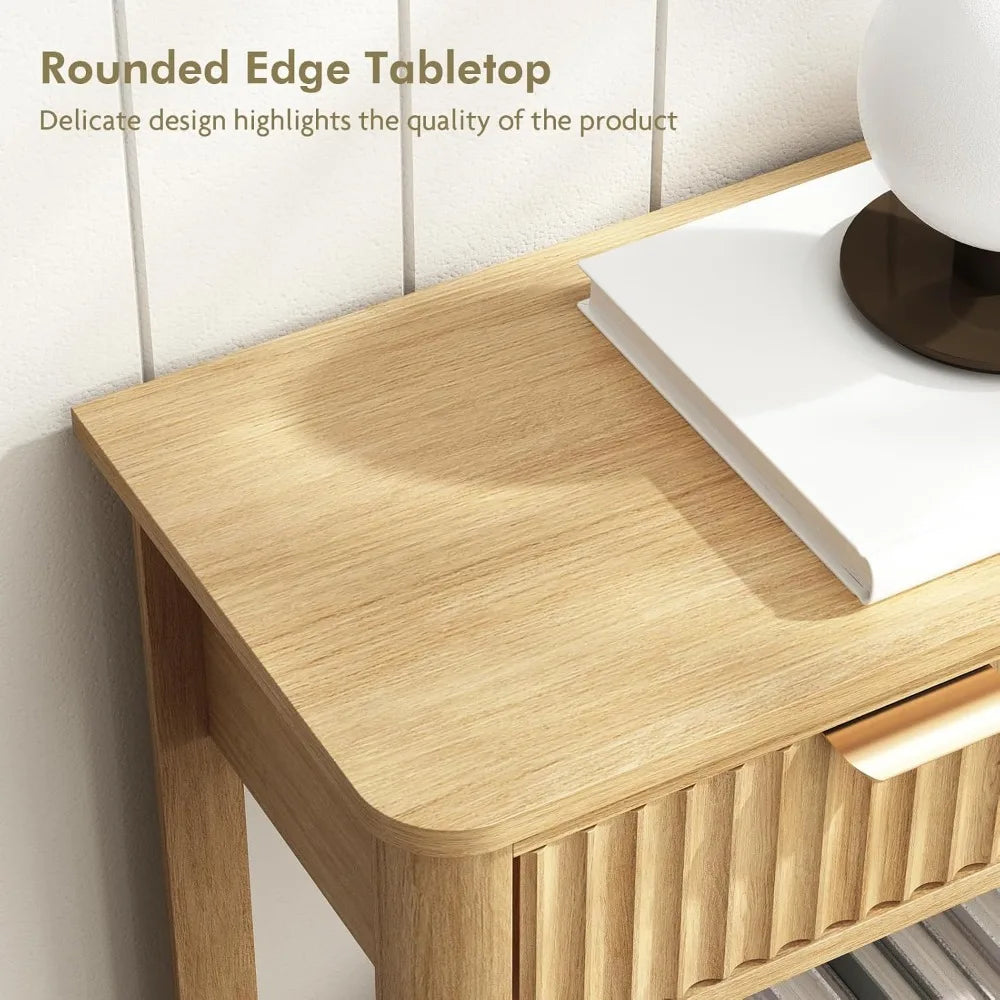 Fluted Console Table with Drawers, Modern 47.1" Entryway Table with Storage Shelf, Boho Narrow Skinny Behind Couch Wood Sofa