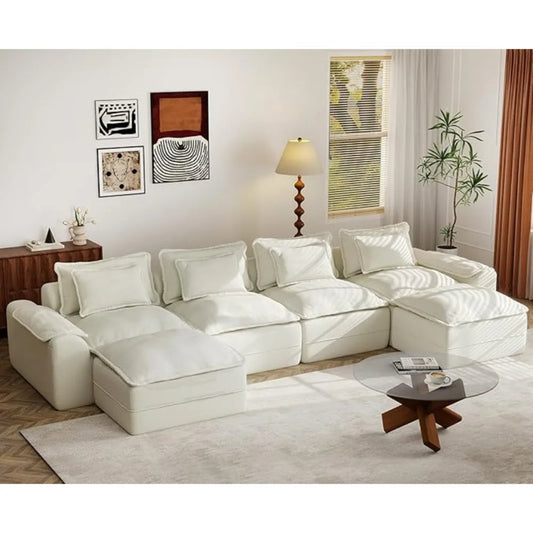 152" U-Shaped Modular Sectional Sofa – Cloud Memory Foam with Ottomans.