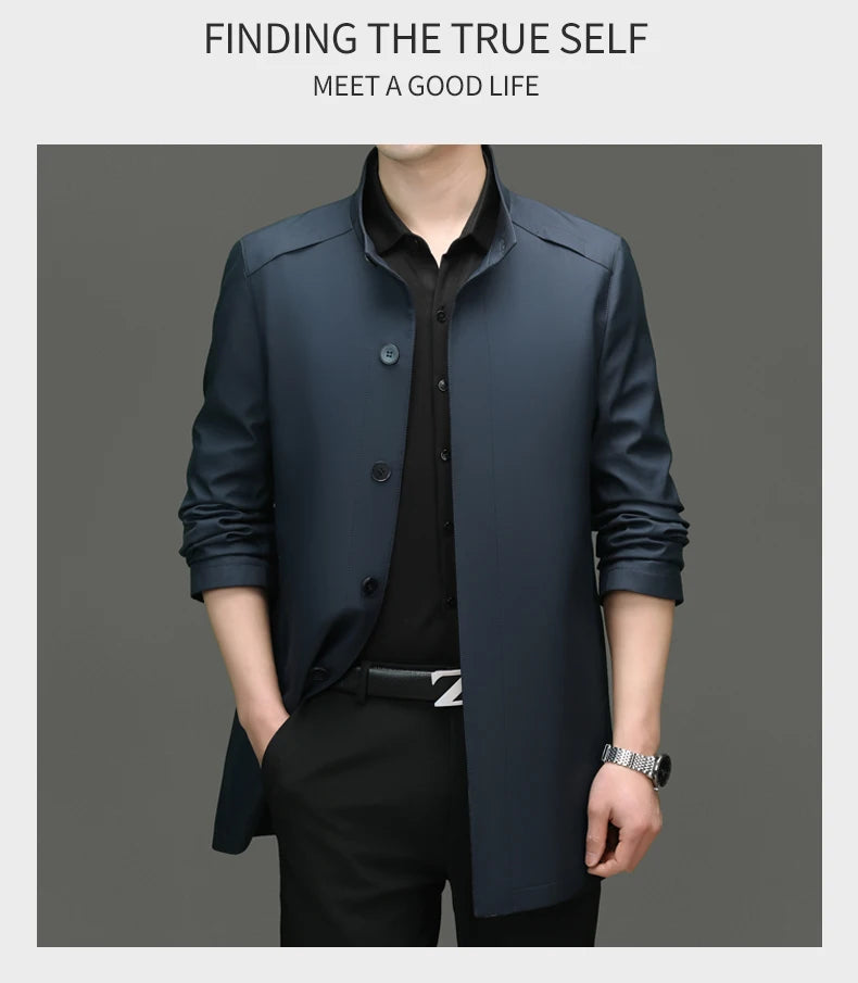 High End Anti Wrinkle New Brand Business Casual Fashion Slim Fit Trench Coats Spring Autumn Overcoat Long Jacket Outercoat