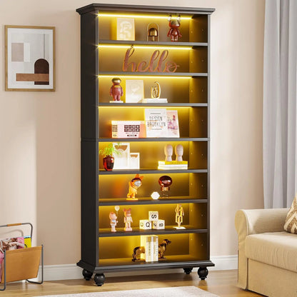 LED Bookcase with Solid Wood Legs – Freestanding Open Shelf Organizer for Living Room & Home Office.