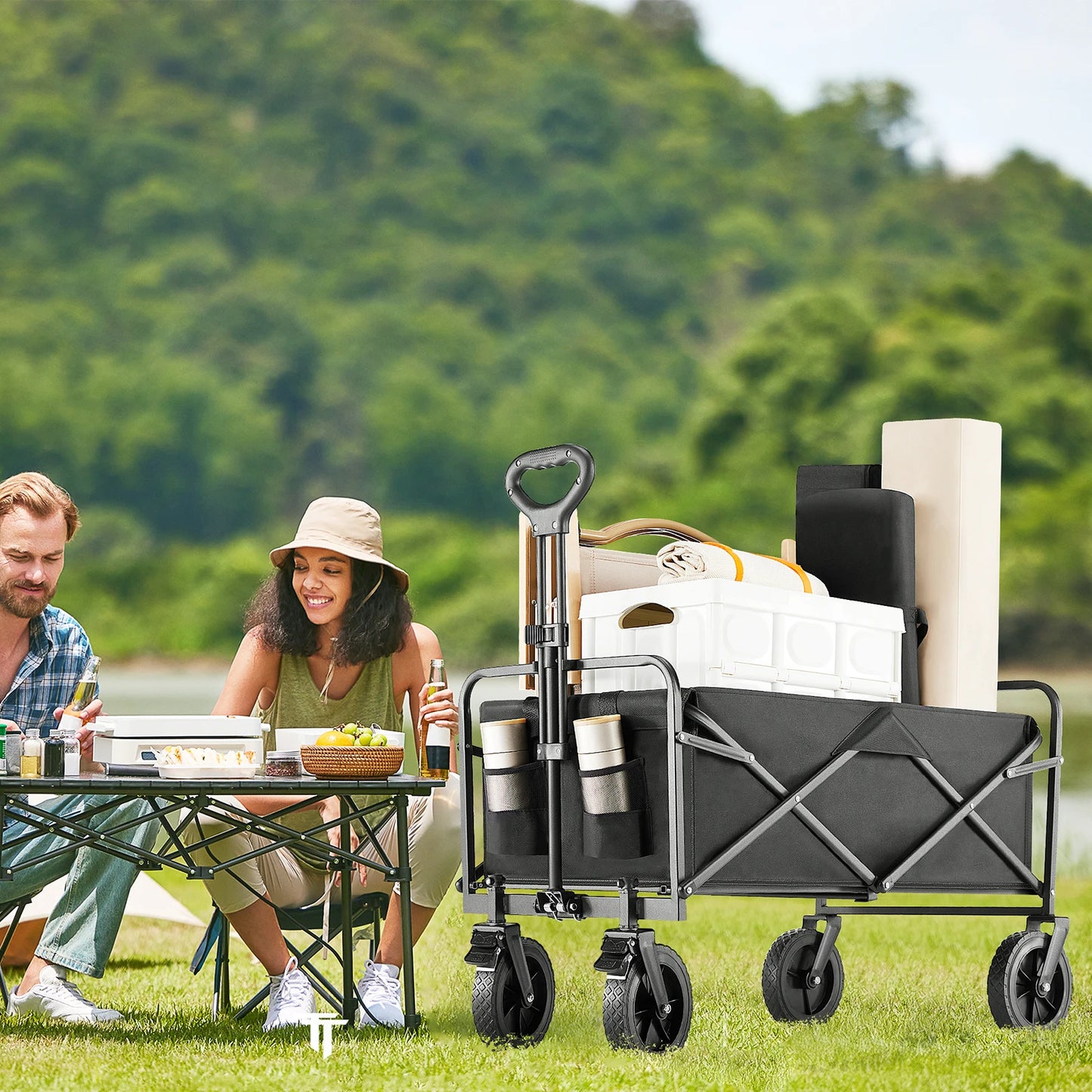 Outdoor Foldable Garden & Beach Cart – Large Capacity Utility Wagon for Shopping, Sports, Camping