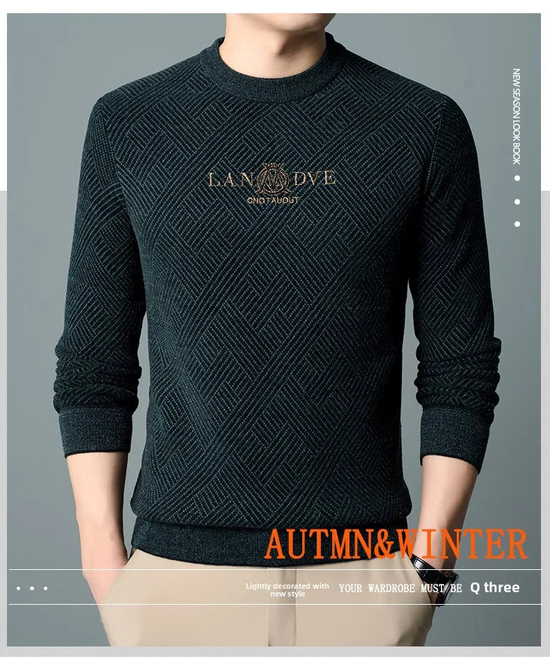 Top Quality Thick Fleece-Lined Warm Men Fashion Brand Autum Winter Knit Pullover Designer Sweater Korean Woolen Casual Jumper