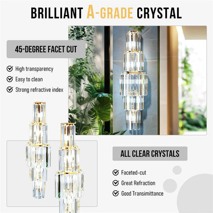 LUVODI Luxury Crystal Wall Lamp 3-Layer Wall Crystal Sconce Light E14 Led Corn Lights