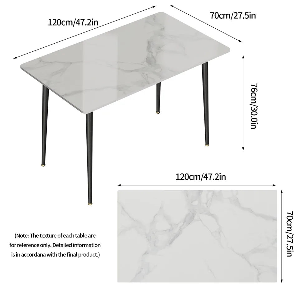 LUVODI 4-6 People Seats Marble Dining Table with Chair 1.2m Restaurant Kitchen Cafe Shop Coffee Table Furniture with Metal Legs