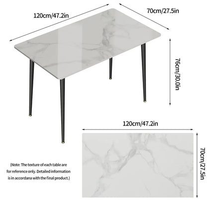 LUVODI 4-6 People Seats Marble Dining Table with Chair 1.2m Restaurant Kitchen Cafe Shop Coffee Table Furniture with Metal Legs