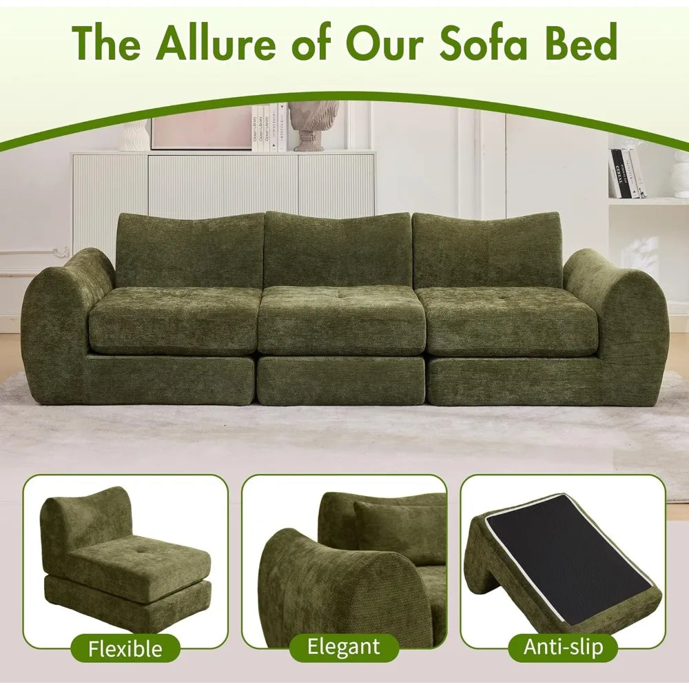 101.6" Modular Sectional Cloud Sofa – 4-in-1 Folding Convertible Sofa Bed, Modular Cushion Couch.