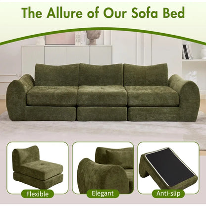 101.6" Modular Sectional Cloud Sofa – 4-in-1 Folding Convertible Sofa Bed, Modular Cushion Couch.