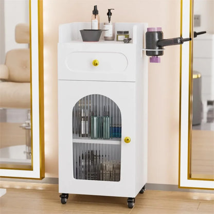 Salon Cart Trolley with Drawers & Glass Storage – Rolling Cabinet for Stylists.