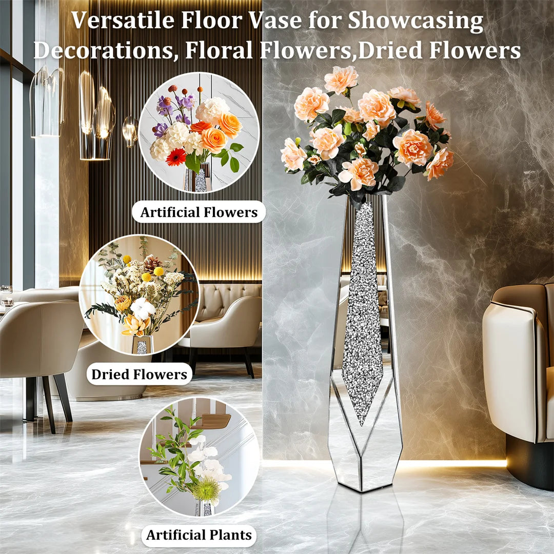 Versatile floor vase with decorative flowers and plants in a modern interior setting.