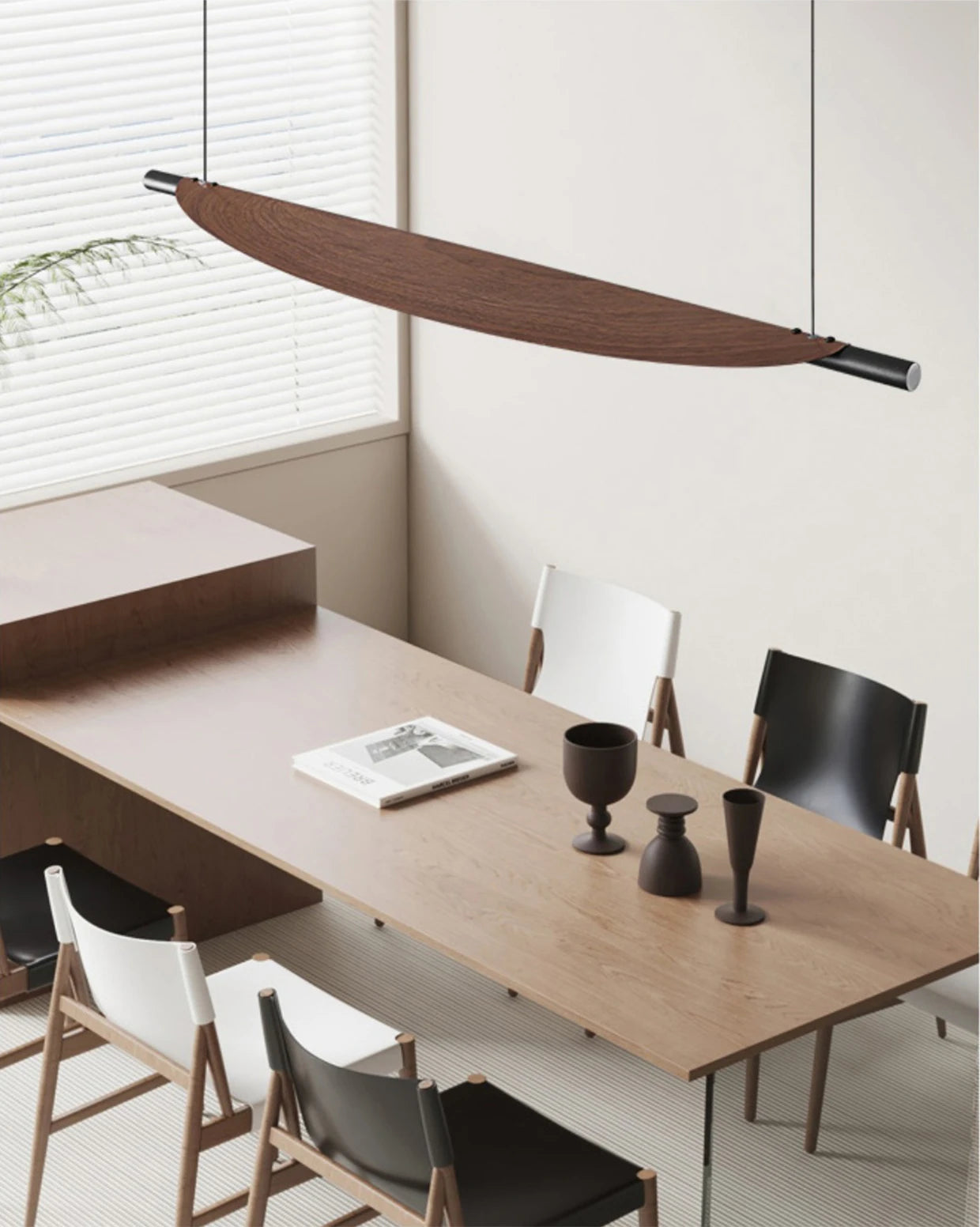 Wabi Sabi Retro Leaf Pendant Light – Minimalist Strip Chandelier for Dining