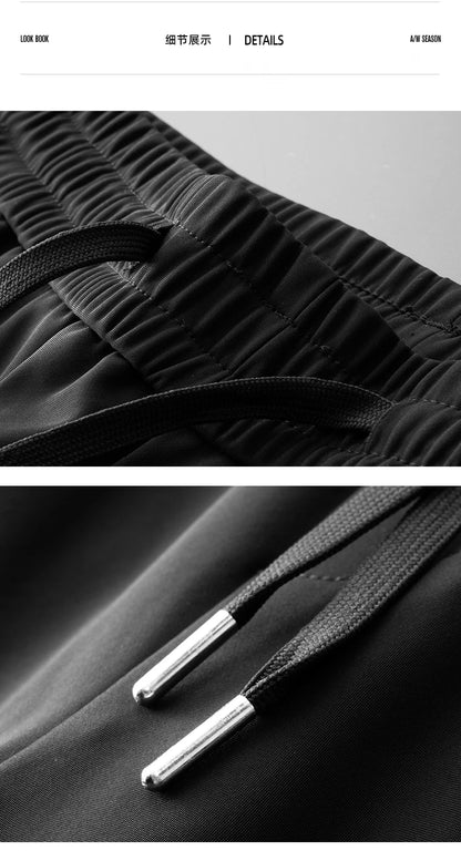 High Quality Ice Silk Stretch New Brand Casual Fashion Strappy Long Pants Elastic Pencil Street Style Teens Trousers Men Clothes