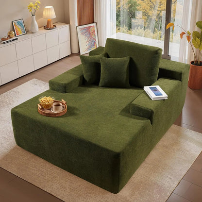 Chaise Lounge Chair Indoor, 67" Oversized Comfy Plush Fur Sleeper Sofa Bed, Boneless Upholstered Recliner Bed with Pillows