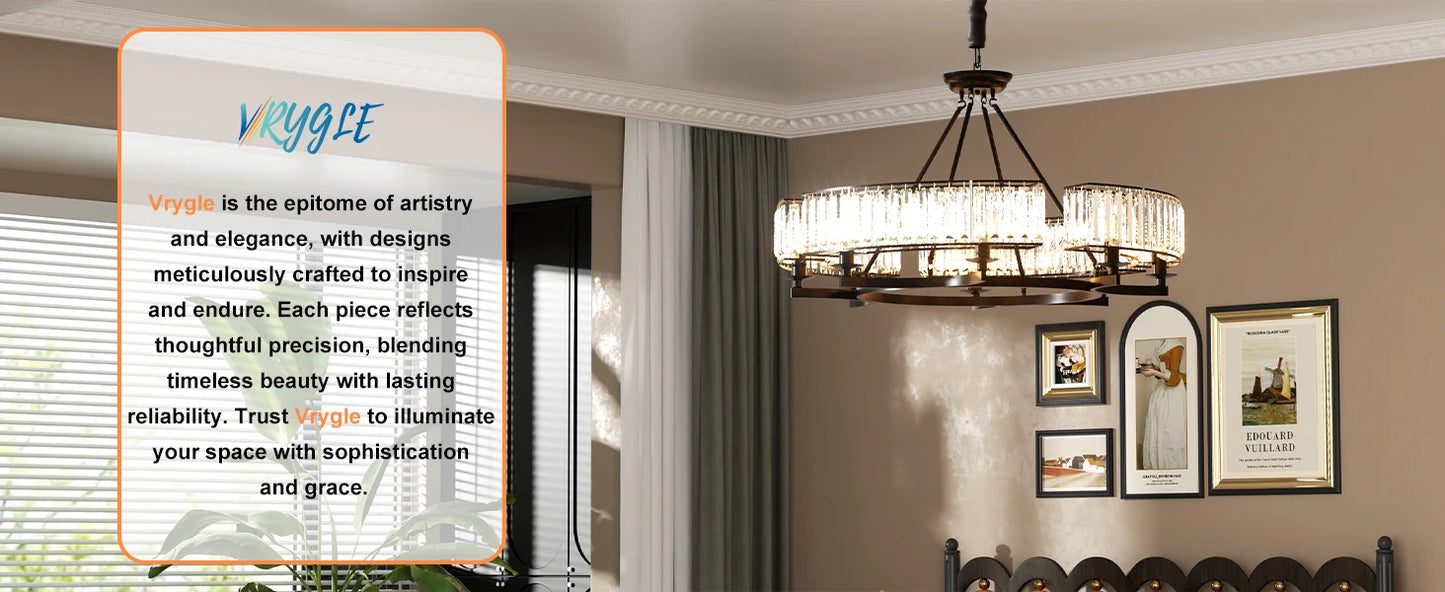 LUVODI Round Crystal Pendant Light Fixture Black Ceiling Chandelier Lamp with 3 Color Lights Adjustable Height